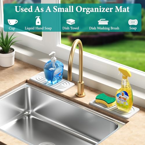 Water Absorbing Stone Tray, Quick Drying Diatomite Bathroom Tray Countertop, Stone Drying Mat for Kitchen Counter, Soap Dish Dispenser Vanity Organizer, White-B-8.3" x 4" - color: 8.3" X 4"-white-b