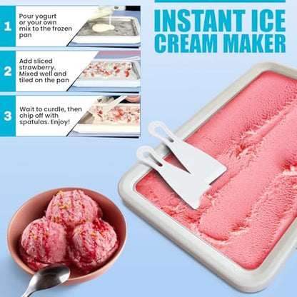 Extra Large Rolled Ice Cream Maker (14"x10") - Make Instant IceCream w/the Family - Manual Roll Your Own IceCream - Roll Ice Cream Tray - color: White