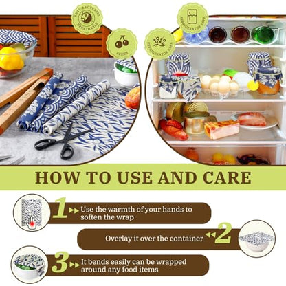 3 Rolls Reusable Beeswax Wraps for Food 13 x 40 Inches Bees Wax Wraps Reusable Food Storage Wrap Beeswax Paper Roll for Bread Sandwich Cheese Fruit Snacks(Vivid) - style: Pattern