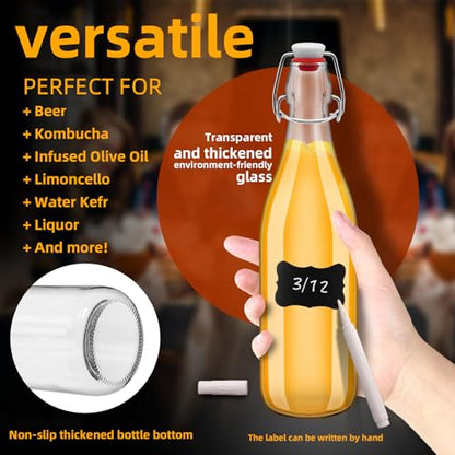 3 Pcs Flip Top Glass Bottles 25 oz Kombucha Bottles 750ML with Airtight Caps Beer Brewing Bottles Swing Top Bottles Grolsch Style Clear Bottles for Home Brewing Beer Water