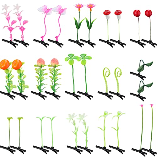 30 Pcs Mixed Style Hair Clips for Women & Girls - Bean Sprout, Flower, Grass, Butterfly Hairpins & Barrettes - Great for School, Home, Party, Christmas - style: Plant