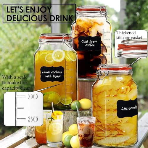 1 Gallon Glass Jars with Airtight Lid, Large Glass Storage Containers with Lids, 2 Pack Wide Mouth Mason Jars with Measurement Marks, Kitchen Pantry Storage for Flour, Sugar, 138oz, Dishwasher safe