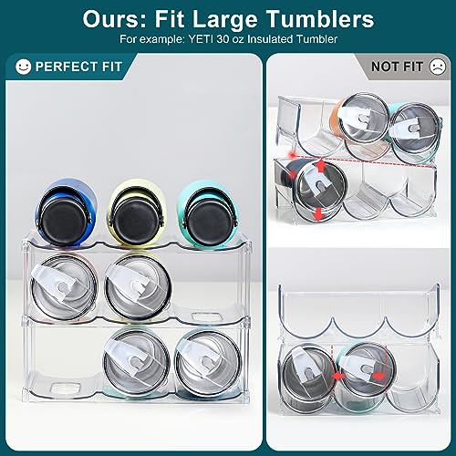 LARGER Compartment - Stackable Water Bottle Organizer Holder - for Stanley & Others' Large Tumbler - Clear Wine Rack, Cup Bottle Holder for Cabinet Home Countertop Fridge Pantry Shelf, 3 Tier Hold 9 - size: 3 Tier - Hold 9