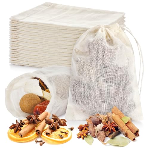 36PCS Drawstring Muslin Bags, 3x4In Reusable Empty Tea Bag for Loose Tea, Natural Cotton Unbleached Cheese Cloth Bag, Spice Bags for Filtering Cooking Soups/Herbs/Herbal Tea/Cold-Brewed Coffee