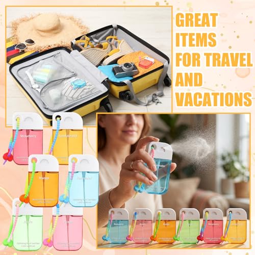 Frienda 12 Pcs Hydrating Hand Sanitizer Spray Scented Pocket Power Mist Hand Sanitizer Travel Size with Keychain Moisturizing Antibacterial Sanitizing Cleans Hands for Women(Juicy) - style: Juicy