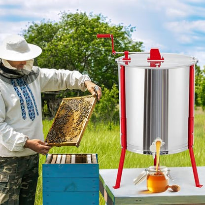 Garvee Enlarged 2/4 Frames Honey Extractor, Food Grade Stainless Steel Manual Beekeeping Extraction, Honeycomb Drum Spinner with Adjustableheight Legs, Transparent Lid, for Apiarys, Beekeepers & Beehi