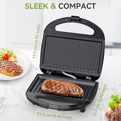 OSTBA Sandwich Maker & Panini Press, 2 Slice Grilled Cheese Maker with Non-stick Grill Plates, Indicator Lights, Cool Touch Handle, Easy to Clean and Store, 750W - style: ABS07-G