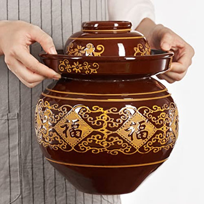 Thickened Ceramic Fermentation Crock Pickling Pot,Traditional Chinese Porcelain Pickle Jar,Fermenting Jar with Water Seal Airlock Lid Stoneware Fermenter for Kimchi 4KG - size: 4KG