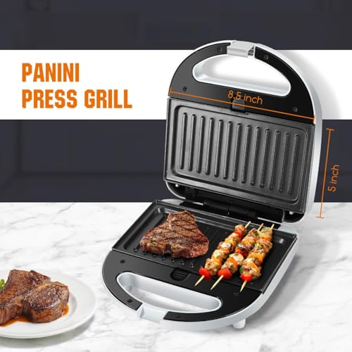 Aigostar Sandwich Maker Panini Press Grill, 3 in 1 Waffle Maker with Removable Non-stick Plates, Electric Grilled Cheese Maker, Portable Cool Touch Handle, Led Indicator Lights & Easy to Clean, 750W - color: Grey