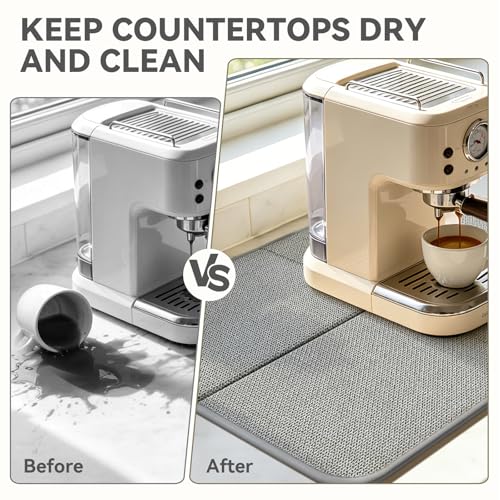 YDKGL Dish Drying Mat for Kitchen Counter, Ultra Absorbent & Fast Drying Dish Mat Machine Washable Foldable Drying Pad for Countertops, Sinks, Draining Racks, Grey - size: 16" x 18"