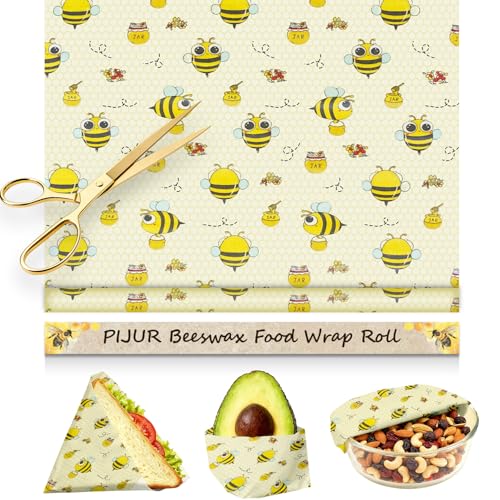 Reusable Beeswax Wraps For Foods, Cheese, Sandwich & Bread- 13 x 39'' Cut to Size - Eco-Friendly Food Storage Alternative to Plastic Wrap & Cheese Paper (Bee Pattern001, 13x39'') - color: Bee Pattern001