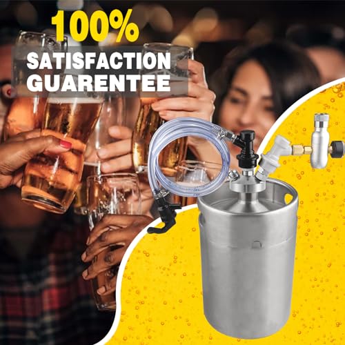 PERA Mini Keg Dispenser kit - Beer Line assembly with Picnic Tap and 0-60psi Beer Keg Charger CO2 Dispenser with Gas and Liquid Ball Lock Disconnect for Homebrewing