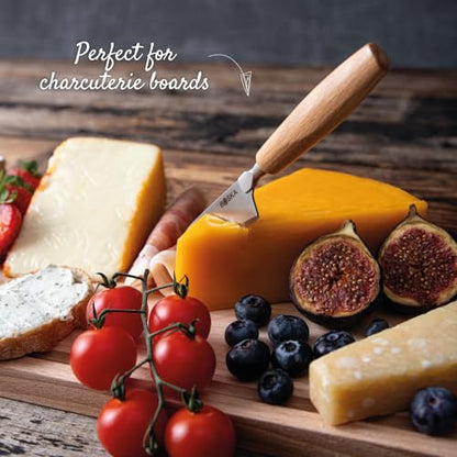 BOSKA Cheese Knife Set Amigo Small - Set of 5 Small Knives for All Cheese Types - Ergonomic Beech Wood Handle - Stainless Steel - Non-stick Thanks to BSF Treatment - style: 3-Piece Stainless steel Knife Set