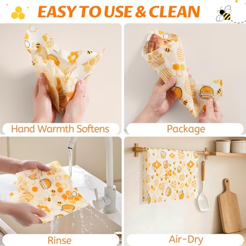9 Pack Beeswax Wraps for Food – Reusable Beeswax Bread Bag & Sandwich Wrap | Organic & Eco-Friendly,Sustainable Bees Paper,Retain Freshness,Perfect Alternative to Aluminum Foil Sourdough Storage - color: 9 Pack（ Bee jar ）