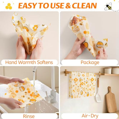 9 Pack Beeswax Wraps for Food – Reusable Beeswax Bread Bag & Sandwich Wrap | Organic & Eco-Friendly,Sustainable Bees Paper,Retain Freshness,Perfect Alternative to Aluminum Foil Sourdough Storage - color: 9 Pack（ Bee jar ）