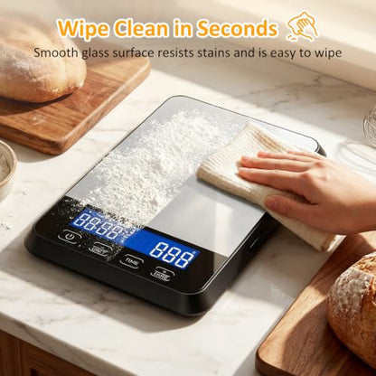 Letron Food Scale, 33 lb / 0.1 oz High Precision Kitchen Scale for Sourdough Bread, Built-in 7 Units, Timing & Tare Function, Rechargeable Digital Kitchen Scale for Food, Baking, Cooking, White - color: White