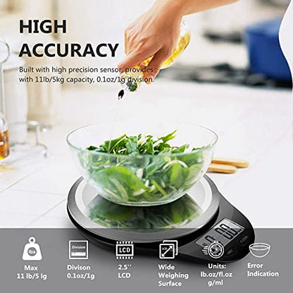 Food Scale, NUTRI FIT Digital Kitchen Scale Weight Grams and Ounces for Weight Loss, Accurate Cooking Baking Scale LCD Display Max 11lb 1g Increment with Wide Stainless Steel Platfrom, Black - color: State Black