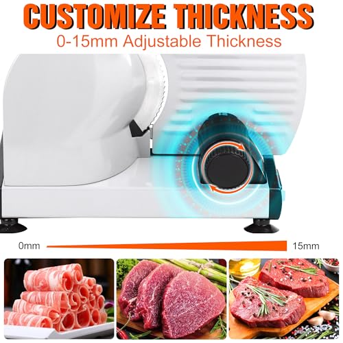 Meat Slicer 200W Electric Deli Food Slicer with 2 Removable 7.5" Stainless Steel Blade, Adjustable Thickness for Home Use, Child Lock Protection, Easy to Clean, Cuts Meat, Bread and Cheese