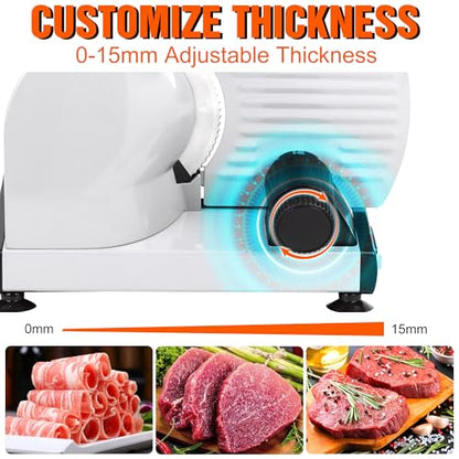 Meat Slicer 200W Electric Deli Food Slicer with 2 Removable 7.5" Stainless Steel Blade, Adjustable Thickness for Home Use, Child Lock Protection, Easy to Clean, Cuts Meat, Bread and Cheese