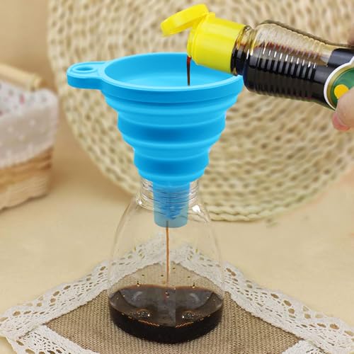 3PCS Silicone Collapsible Funnels Set for Kitchen Use Compact and Portable Liquid Transfer Tool, Blue - color: 3 Blue Ones