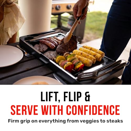 Grillbot Grill Metal Tongs for Cooking, Heavy-Duty Kitchen Tongs Stainless Steel with Long Handles & Locking Grip, Dishwasher Safe - color: BBQ Tong