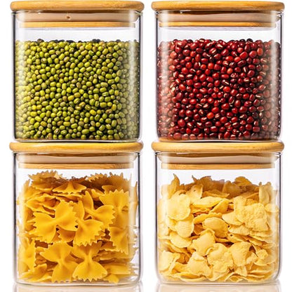 HomArtist 27oz - 4 Pack Square Glass Jars with Bamboo Lids, Glass Food Storage Containers with Airtight Lids for Kitchen, Air Tight Pantry Storage Containers - color: 27oz 4 Pack