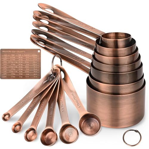 Copper Measuring Cups and Spoons Set 16, Dry&Liquid Stainless Steel Measuring Cups and Spoons, 7 Metric&US Measing Cups & 6 Measuring Spoons & Measure Equivalents for Kitchen&Baking - color: Copper, size: A: 7cups+6spoons