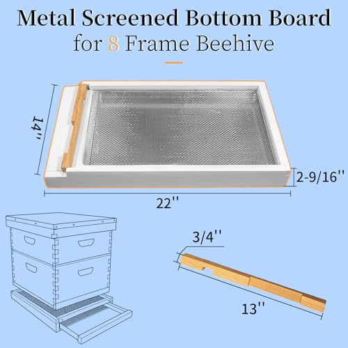 2 Pcs Bee Hive Metal Screened Bottom Board for 8-Frame Hives, Paint Finishing with Entrance Reducer Beehive Metal Screened Bottom Board for 8-Frame Langstroth Hives Beekeeping Supplies - size: 8-Frame