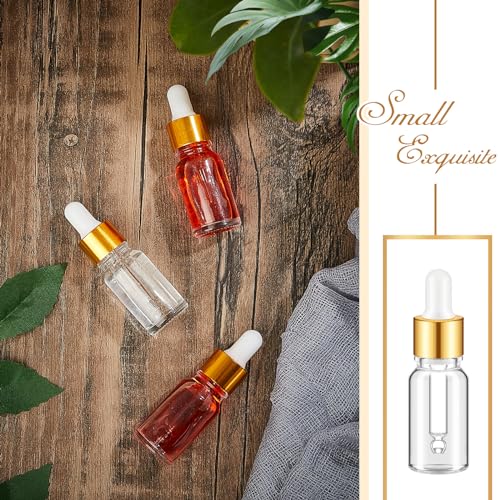 Didaey 100 Pcs 1/2/3/5/10/15 ml Mini Glass Oil Dropper Bottle Bulk, Clear Essential Small Empty Bottles Sample Containers Perfume Liquid Vials with Cap for Traveling (10 ml,Champagne Gold) - color: Champagne Gold, size: 10 ml