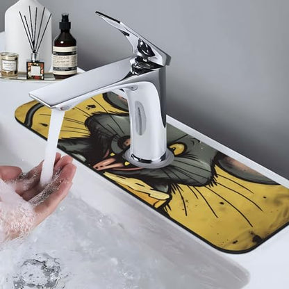 Faucet Mat For Kitchen Sink Super Absorben Diatomite Fast Drying Stone Faucet Suction Pad 15 X 5.5 Inch Non-Slip Washable Sink Mat Gadgets For Bathroom Kitchen Counter Rat Eats A Piece Of Cheese