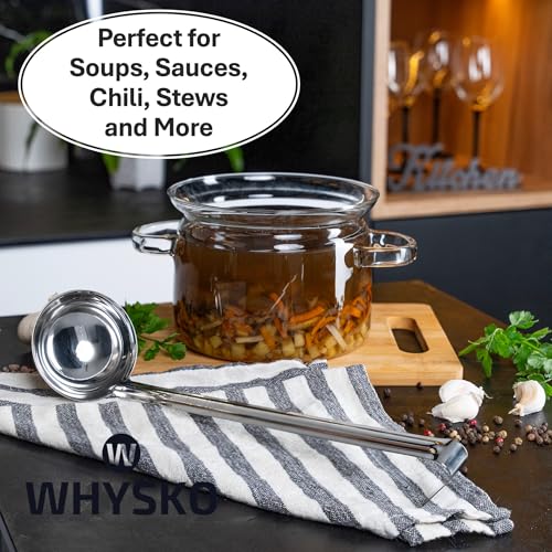 Whysko Soup Ladle Stainless Steel, 4 oz Metal Ladle Spoon, Rustproof Heat Resistant Materials for Cooking and Serving Soups and Sauces, Commercial Grade for Restaurants Catering and Kitchen Essentials - size: 4 Ounce