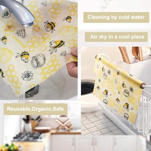 2 PCS Reusable Beeswax Wraps 14 x 13 Inch & 11 x 10 Inch Beeswax Sandwich Wraps for Food Eco-Friendly Sustainable Food Storage Wraps