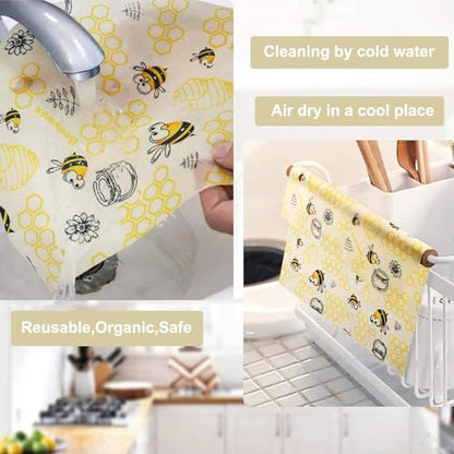 2 PCS Reusable Beeswax Wraps 14 x 13 Inch & 11 x 10 Inch Beeswax Sandwich Wraps for Food Eco-Friendly Sustainable Food Storage Wraps
