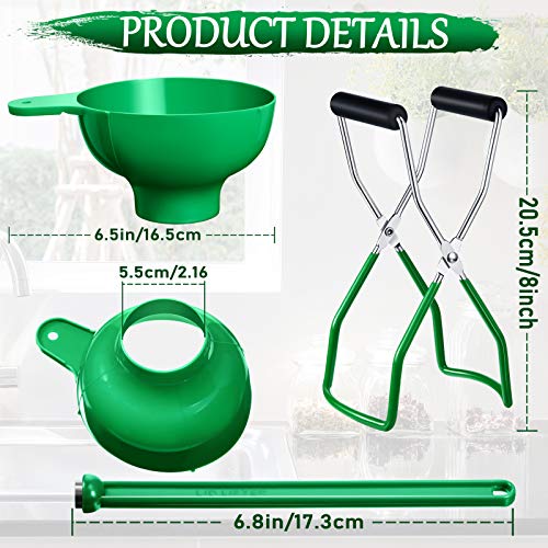 Canning Funnel Jar Lifter Magnetic Lid Wand for Mason Jars, 3 Pcs, Green | Wide Mouth Fit, Anti-Scald Grip, Lid Retrieval Wand, Canning Kit for Jam Jelly Preserves, BPA-Free Safe