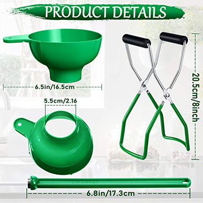 Canning Funnel Jar Lifter Magnetic Lid Wand for Mason Jars, 3 Pcs, Green | Wide Mouth Fit, Anti-Scald Grip, Lid Retrieval Wand, Canning Kit for Jam Jelly Preserves, BPA-Free Safe