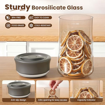 OURCABECUE Wide Mouth Mason Jar 27 oz, 2026 Upgrade 90° Rotating Lid Glass Storage Jar, Food Grade Overnight Oats & Yogurt Jar, Dry Snacks Candies jar - color: Grey, size: 27OZ
