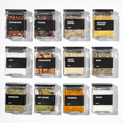 Glass Spice Jars with Bamboo Lid, 4oz Square Spice Containers for Pantry Organization, Seasoning Bottles with Labels, Spoons, Funnel for Salt Sugar - color: Black