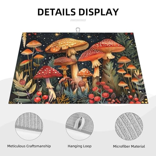 접시 건조 매트 버섯 숲 빈티지 주방 카운터용 흡수성 45.7 x 61cm(18 x 24인치) 극세사 접시 접시 유리 건조 배수 패드 양면 세탁 가능 - color: A0132, size: 18" x 24"