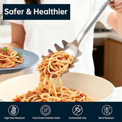 Safring Stainless Steel Soup Ladle and Spaghetti Spoon Set, Heat Resistant Rubber Handle, Dishwasher Safe, Kitchen Utensils for Cooking, Stirring, Serving Pasta, Soup & Sauce (Mint) - color: Mint