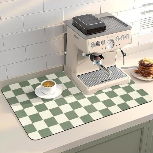 Dish Mat Drying Kitchen Mat, ,16"x 24" Super Absorbent Kitchen Dish Drying Pad for Countertop, Easy to Clean Drainer Mats with Non-slip Rubber Backed for Kitchen Counter,Green Checkered - color: Green Checkered, size: 24" x 16"