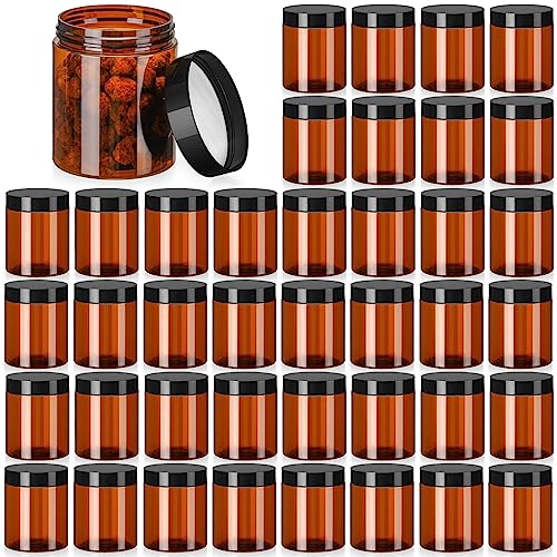 Tanlade 40 Pcs 8 oz Plastic Jars with Lids Round Cosmetic Containers Refillable Containers for Powder Liquid Food Storage Kitchen Cosmetic Lotion Ointments Creams Essential Oil(Amber) - color: Amber, size: 8 oz