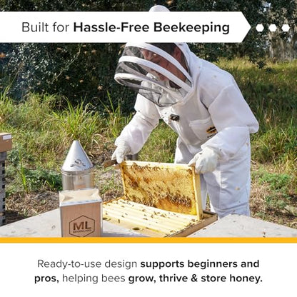 Mann Lake 8-Frame Medium Super Kit, Fully Assembled 6⅝" Super Box with 8 Durable Frames & Beeswax-Coated Plastic Foundation for Honey Storage, Beekeeping and Hive Expansion, Made in USA, Unpainted - color: Not Painted Deep Hive Kit