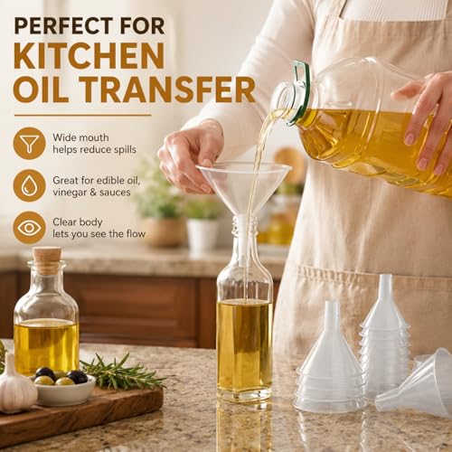 RHBLME 20 PCS Plastic Funnels Set, 4.7 Inch Wide Mouth Clear Plastic Funnels for Filling Bottles, Multipurpose Large Funnel with Long Reaching Spout, Water Bottle Funnel for Powder Liquid Spices