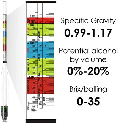 2X/PK Wine Beer Triple Scale Alcohol Hydrometers for Home Brewer Making Wine, Beer, Mead, Cider and Kombucha, Combo Set for ABV, Brix, and Gravity