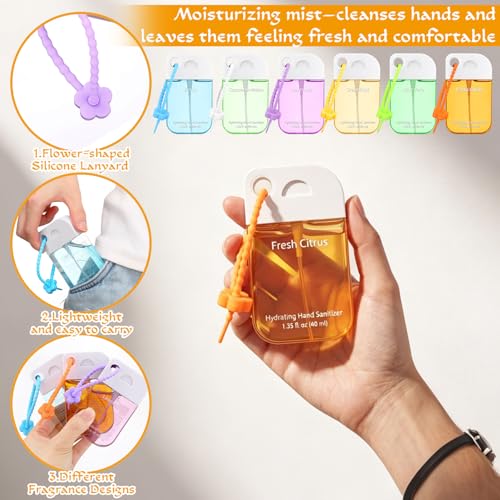 Frienda 12 Pcs Hydrating Hand Sanitizer Spray Scented Pocket Power Mist Hand Sanitizer Travel Size with Keychain Moisturizing Antibacterial Sanitizing Cleans Hands for Women (Natural) - style: Natural