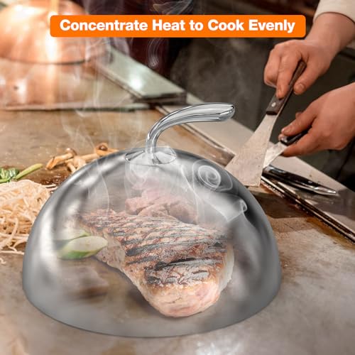 only fire Cheese Melting Dome,11 Inch Round Basting Cover with Handle, Stainless Steel Griddle Accessories for Flat Top Griddle Grill Indoor/Outdoor Kitchen, Backyard, Parties Cooking