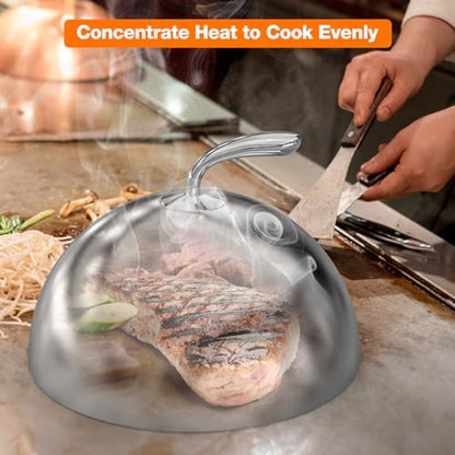 only fire Cheese Melting Dome,11 Inch Round Basting Cover with Handle, Stainless Steel Griddle Accessories for Flat Top Griddle Grill Indoor/Outdoor Kitchen, Backyard, Parties Cooking