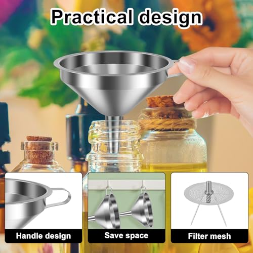14 Pack Stainless Steel Funnels with 6 Fine Mesh Strainers, 4 Sizes 2.2-5.9 Inches Food Grade 304 Metal Kitchen Funnel Set for Filling Bottles, Oil, Jam, Juice, Wine, Milk, Powder, Canning - color: Silver 14pcs