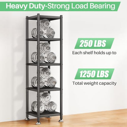 PXRACK 5-Tier Kitchen Storage Shelves, Adjustable Metal Shelves for Storage Pantry Shelves with Rolling Wheels, Storage Rack Shelving Unit Organizer for Bedroom Laundry Closet - size: 17"L x 12.4"W x 59"H