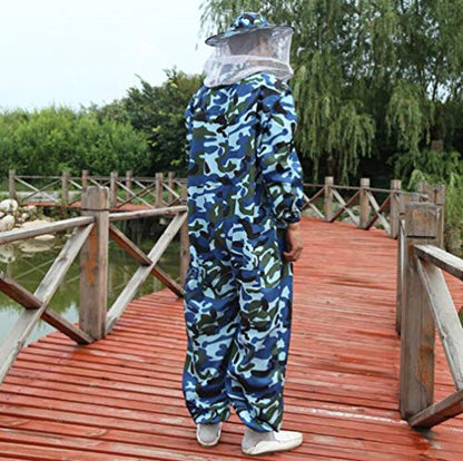 Beekeeping Jumpsuit Suit Beekeeping Protective Equipment Bee Keeping Full Body Cloth with Veil Hood Total Protection for Professional & Beginner Beekeepers - color: Camouflage Blue, size: XL